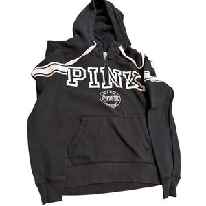 PINK Victoria's Secret Black Hoodie XS Quarter Zip Logo Pullover